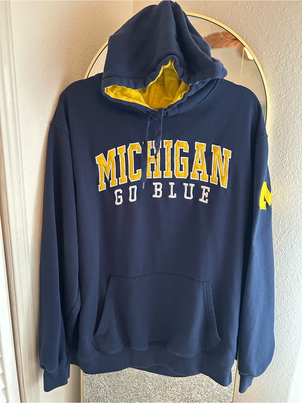 Michigan Go Blue Navy Hoodie with Yellow Lining. XXL